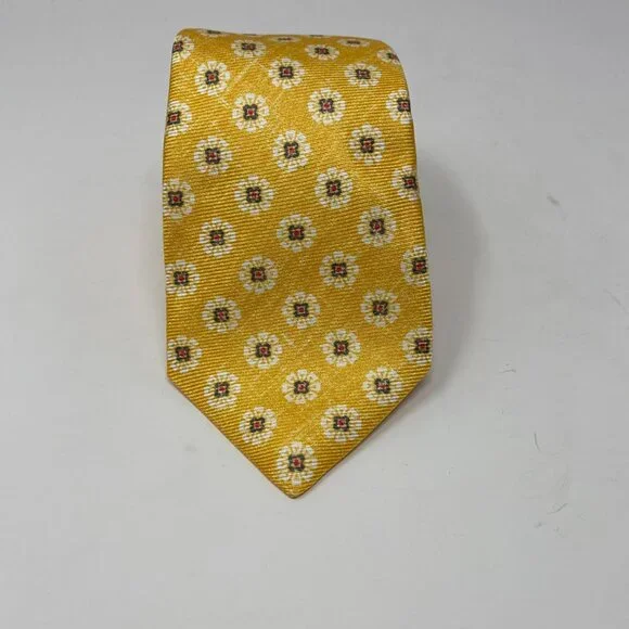 NEW kiton golden yellow print 100% silk mens neck tie